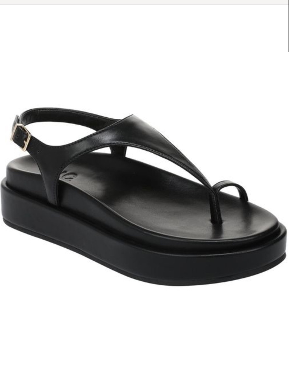 INC International Concepts Black Platform Thong Sandal with Gold Buckle Flatform